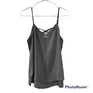 Maurices Womens Black White Striped Spaghetti Strap Camisole Top Size Large